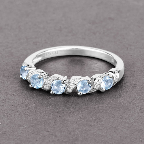 0.54 Carat Genuine Aquamarine and White Topaz .925 Sterling Silver Ring on sale at MyriadMart