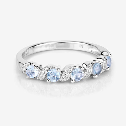 0.54 Carat Genuine Aquamarine and White Topaz .925 Sterling Silver Ring on sale at MyriadMart