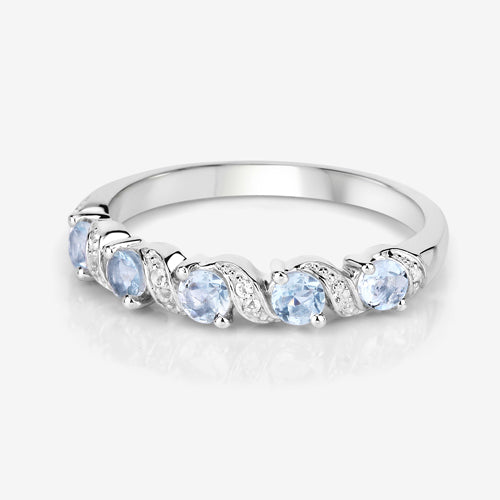 0.54 Carat Genuine Aquamarine and White Topaz .925 Sterling Silver Ring on sale at MyriadMart