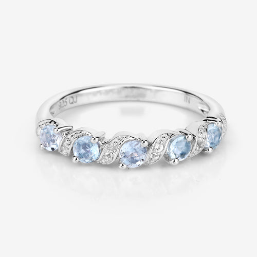 0.54 Carat Genuine Aquamarine and White Topaz .925 Sterling Silver Ring on sale at MyriadMart