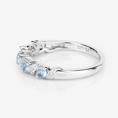0.54 Carat Genuine Aquamarine and White Topaz .925 Sterling Silver Ring on sale at MyriadMart
