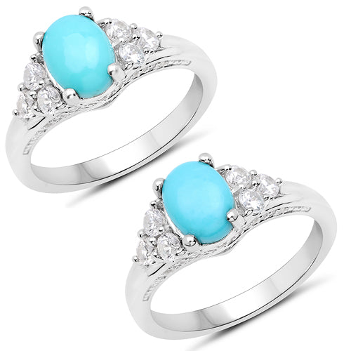 1.92 Carat Genuine Turquoise and White Zircon .925 Sterling Silver Ring on sale at MyriadMart