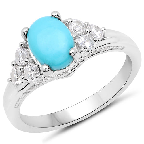 1.92 Carat Genuine Turquoise and White Zircon .925 Sterling Silver Ring on sale at MyriadMart