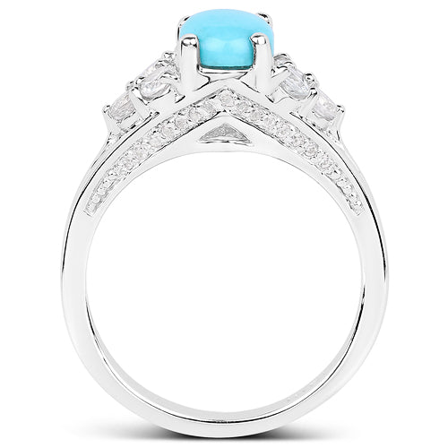 1.92 Carat Genuine Turquoise and White Zircon .925 Sterling Silver Ring on sale at MyriadMart
