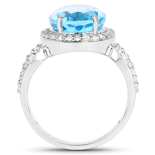 6.03 Carat Genuine Swiss Blue Topaz & White Topaz .925 Sterling Silver Ring on sale at MyriadMart