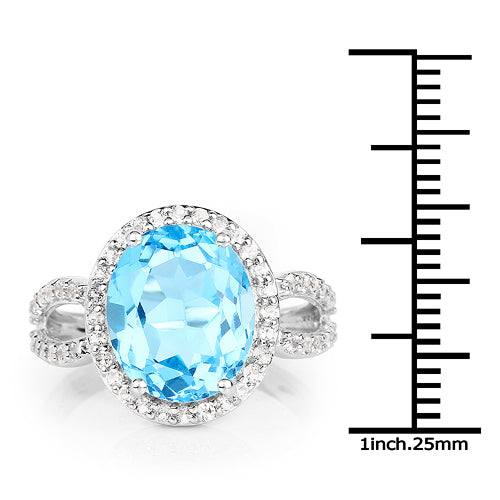 6.03 Carat Genuine Swiss Blue Topaz & White Topaz .925 Sterling Silver Ring on sale at MyriadMart