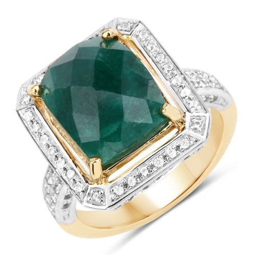 5.18 Carat Dyed Emerald and White Topaz .925 Sterling Silver Ring on sale at MyriadMart