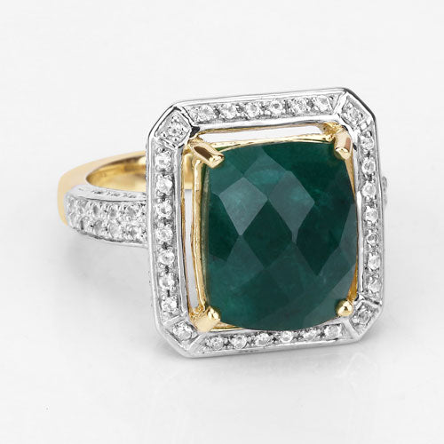 5.18 Carat Dyed Emerald and White Topaz .925 Sterling Silver Ring on sale at MyriadMart