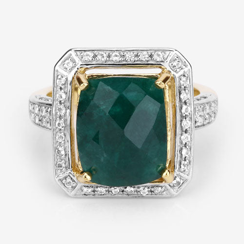 5.18 Carat Dyed Emerald and White Topaz .925 Sterling Silver Ring on sale at MyriadMart