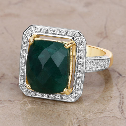5.18 Carat Dyed Emerald and White Topaz .925 Sterling Silver Ring on sale at MyriadMart