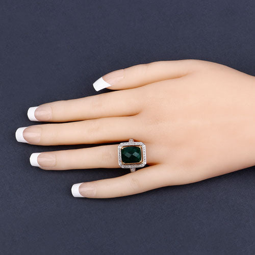 5.18 Carat Dyed Emerald and White Topaz .925 Sterling Silver Ring on sale at MyriadMart