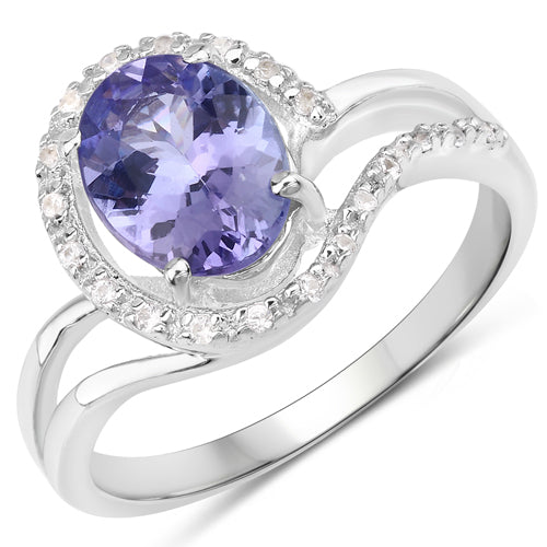 1.82 Carat Genuine Tanzanite and White Zircon .925 Sterling Silver Ring on sale at MyriadMart