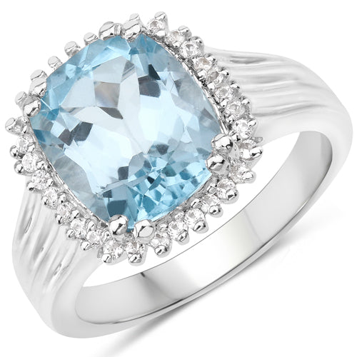 4.32 Carat Genuine Blue Topaz and White Zircon .925 Sterling Silver Ring on sale at MyriadMart