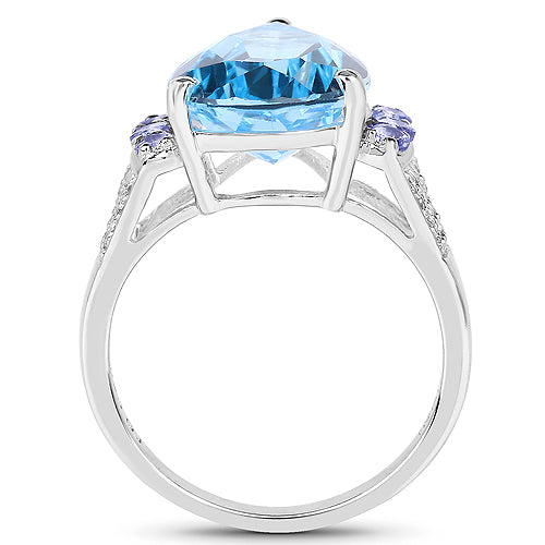 6.86 Carat Genuine Swiss Blue Topaz, Tanzanite & White Topaz .925 Sterling Silver Ring on sale at MyriadMart