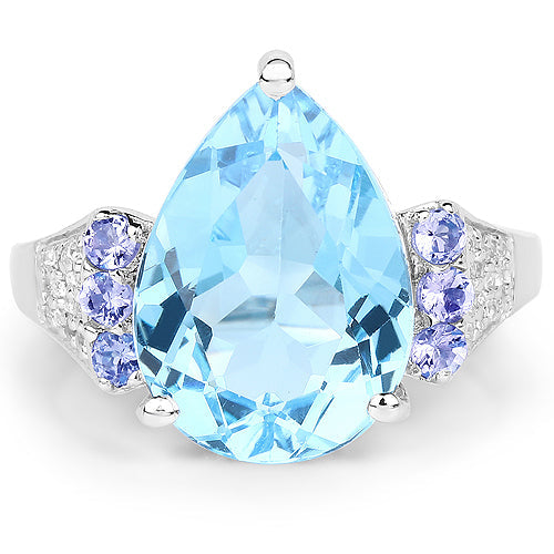 6.86 Carat Genuine Swiss Blue Topaz, Tanzanite & White Topaz .925 Sterling Silver Ring on sale at MyriadMart