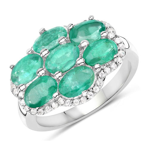 3.33 Carat Genuine Zambian Emerald and White Zircon .925 Sterling Silver Ring on sale at MyriadMart