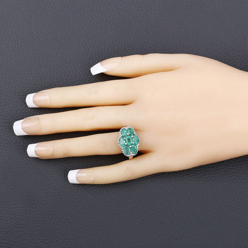 3.33 Carat Genuine Zambian Emerald and White Zircon .925 Sterling Silver Ring on sale at MyriadMart