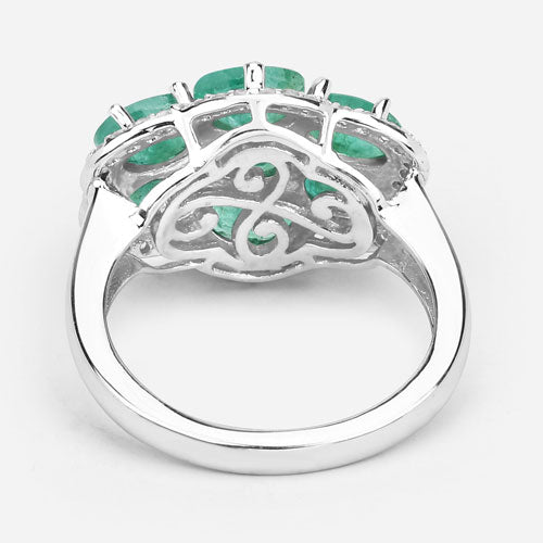 3.33 Carat Genuine Zambian Emerald and White Zircon .925 Sterling Silver Ring on sale at MyriadMart