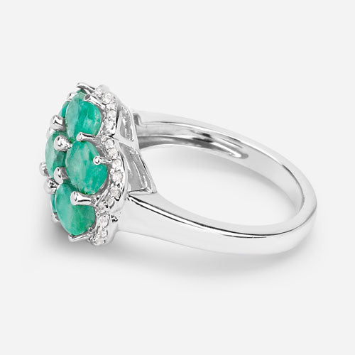 3.33 Carat Genuine Zambian Emerald and White Zircon .925 Sterling Silver Ring on sale at MyriadMart