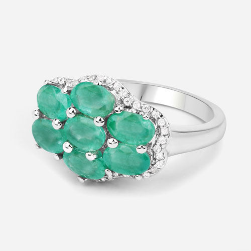 3.33 Carat Genuine Zambian Emerald and White Zircon .925 Sterling Silver Ring on sale at MyriadMart