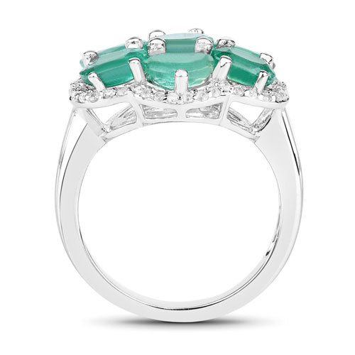 3.33 Carat Genuine Zambian Emerald and White Zircon .925 Sterling Silver Ring on sale at MyriadMart