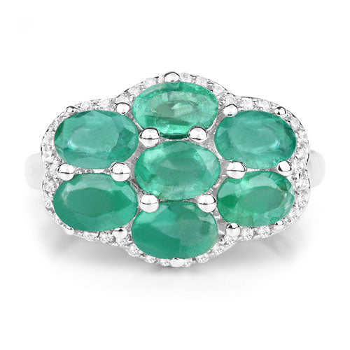 3.33 Carat Genuine Zambian Emerald and White Zircon .925 Sterling Silver Ring on sale at MyriadMart