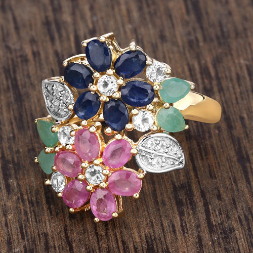 3.65 Carat Genuine Multi Stones .925 Sterling Silver Ring on sale at MyriadMart