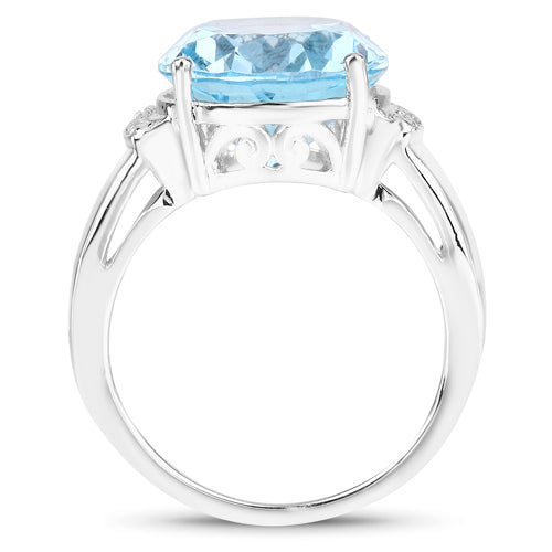 8.36 Carat Genuine Blue Topaz and White Zircon .925 Sterling Silver Ring on sale at MyriadMart