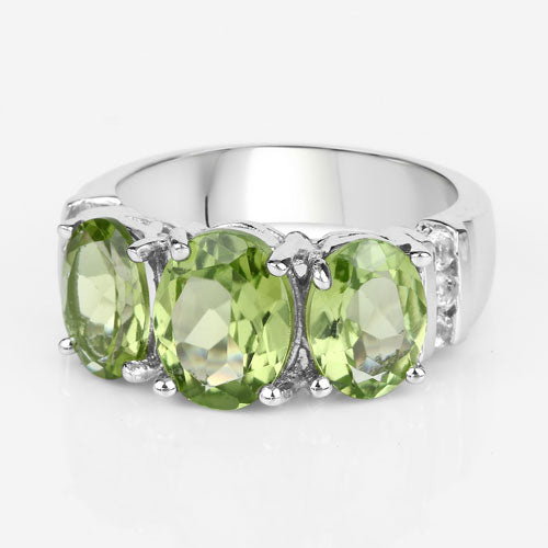 4.14 Carat Genuine Peridot and White Topaz .925 Sterling Silver Ring on sale at MyriadMart