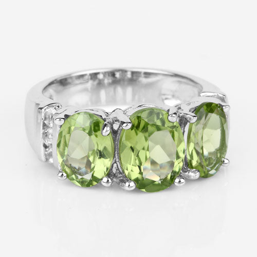 4.14 Carat Genuine Peridot and White Topaz .925 Sterling Silver Ring on sale at MyriadMart