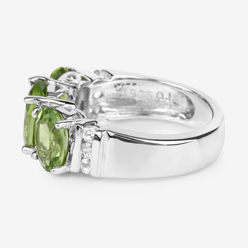 4.14 Carat Genuine Peridot and White Topaz .925 Sterling Silver Ring on sale at MyriadMart