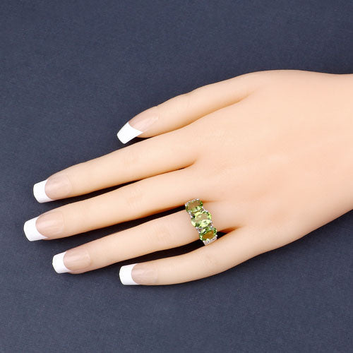 4.14 Carat Genuine Peridot and White Topaz .925 Sterling Silver Ring on sale at MyriadMart
