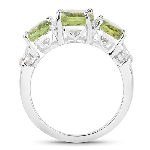 4.14 Carat Genuine Peridot and White Topaz .925 Sterling Silver Ring on sale at MyriadMart