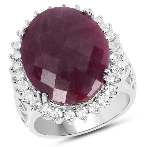 19.12 Carat Genuine Ruby and White Topaz .925 Sterling Silver Ring on sale at MyriadMart