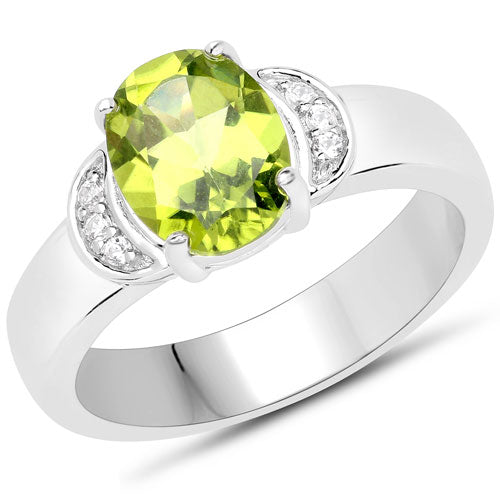 1.76 Carat Genuine Peridot and White Zircon .925 Sterling Silver Ring on sale at MyriadMart