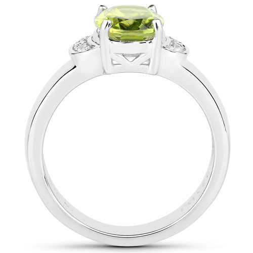 1.76 Carat Genuine Peridot and White Zircon .925 Sterling Silver Ring on sale at MyriadMart