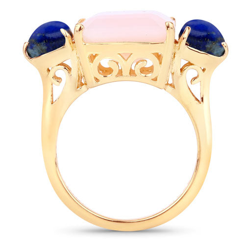 12.18 Carat Genuine Pink Opal and Lapis .925 Sterling Silver Ring on sale at MyriadMart
