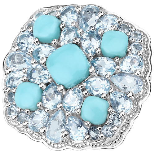 6.18 Carat Genuine Turquoise and Blue Topaz .925 Sterling Silver Ring on sale at MyriadMart