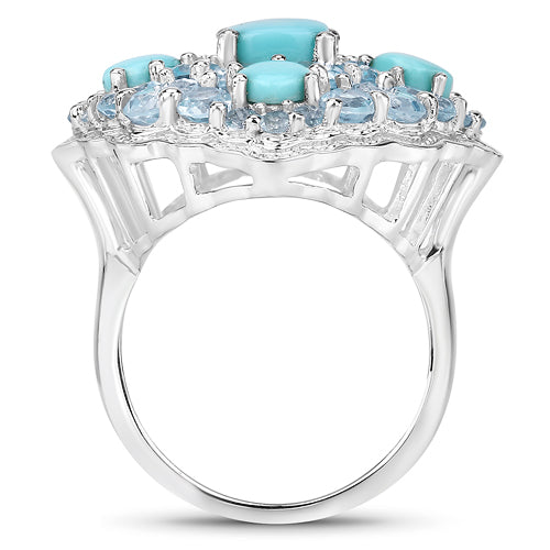 6.18 Carat Genuine Turquoise and Blue Topaz .925 Sterling Silver Ring on sale at MyriadMart
