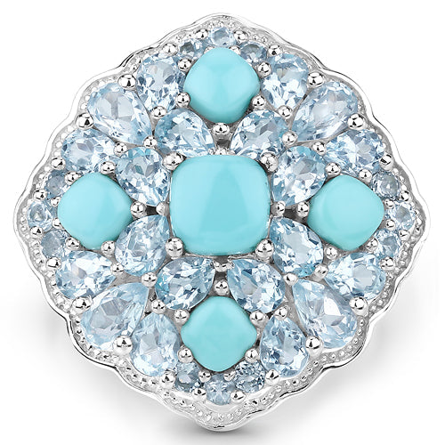 6.18 Carat Genuine Turquoise and Blue Topaz .925 Sterling Silver Ring on sale at MyriadMart