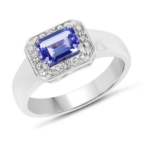 1.12 Carat Genuine Tanzanite and White Topaz .925 Sterling Silver Ring on sale at MyriadMart