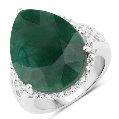 13.05 Carat Dyed Emerald and White Topaz .925 Sterling Silver Ring on sale at MyriadMart