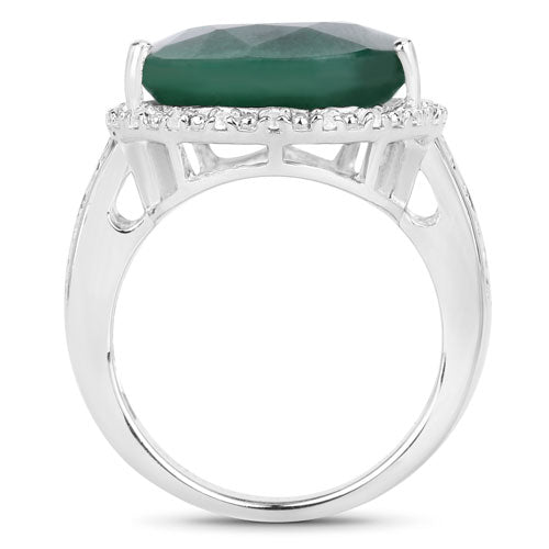 13.05 Carat Dyed Emerald and White Topaz .925 Sterling Silver Ring on sale at MyriadMart