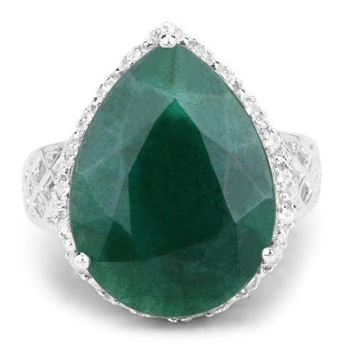 13.05 Carat Dyed Emerald and White Topaz .925 Sterling Silver Ring on sale at MyriadMart