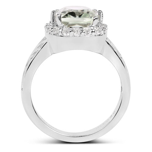 3.94 Carat Genuine Green Amethyst and White Topaz .925 Sterling Silver Ring on sale at MyriadMart