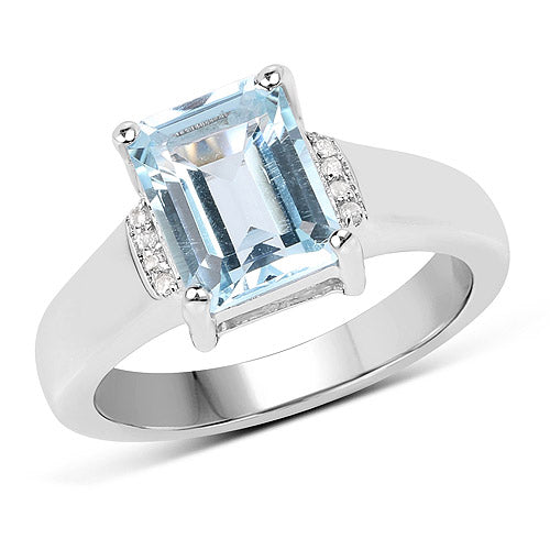 2.64 Carat Genuine Blue Topaz and White Topaz .925 Sterling Silver Ring on sale at MyriadMart