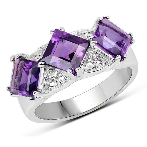 3.09 Carat Genuine Amethyst and White Topaz .925 Sterling Silver Ring on sale at MyriadMart