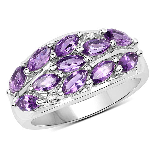 1.67 Carat Genuine Amethyst and White Topaz .925 Sterling Silver Ring on sale at MyriadMart