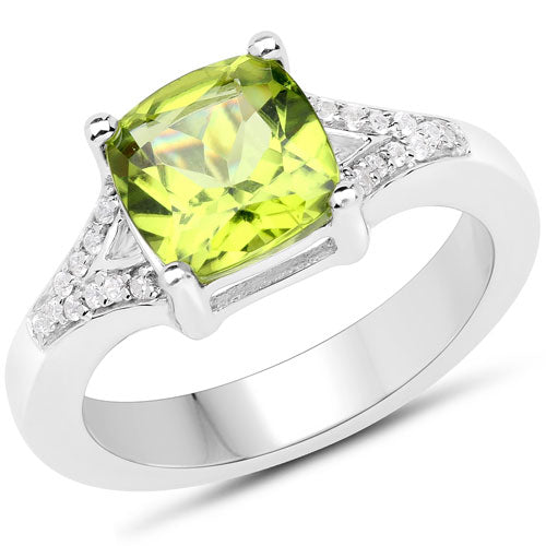 2.27 Carat Genuine Peridot and White Zircon .925 Sterling Silver Ring on sale at MyriadMart