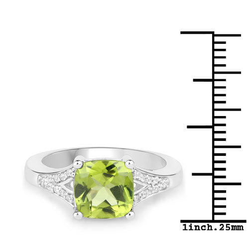 2.27 Carat Genuine Peridot and White Zircon .925 Sterling Silver Ring on sale at MyriadMart